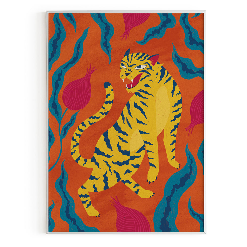 Tigre fondo naranja